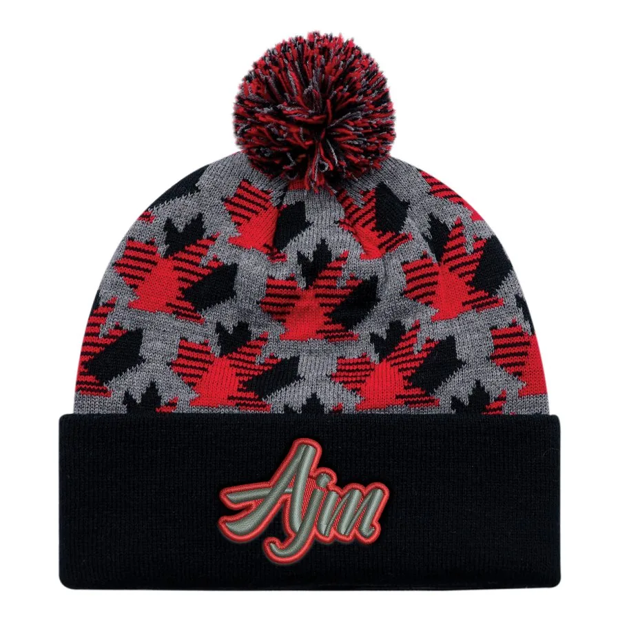 AJM 9R262M Cuff Toque (Maple Leaf, Pom Pom 8cm)