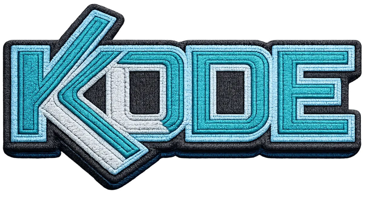 Kode Garment appliqué patch, satin-stitched to the chest