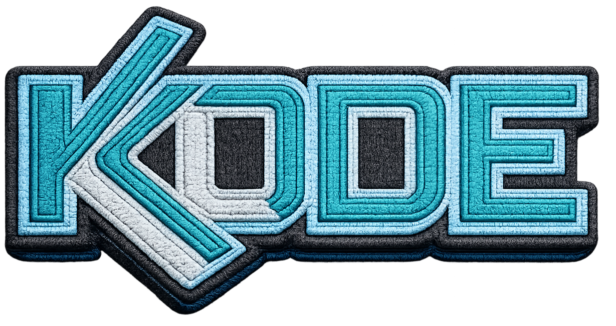 Kode Garment appliqué patch, satin-stitched to the chest