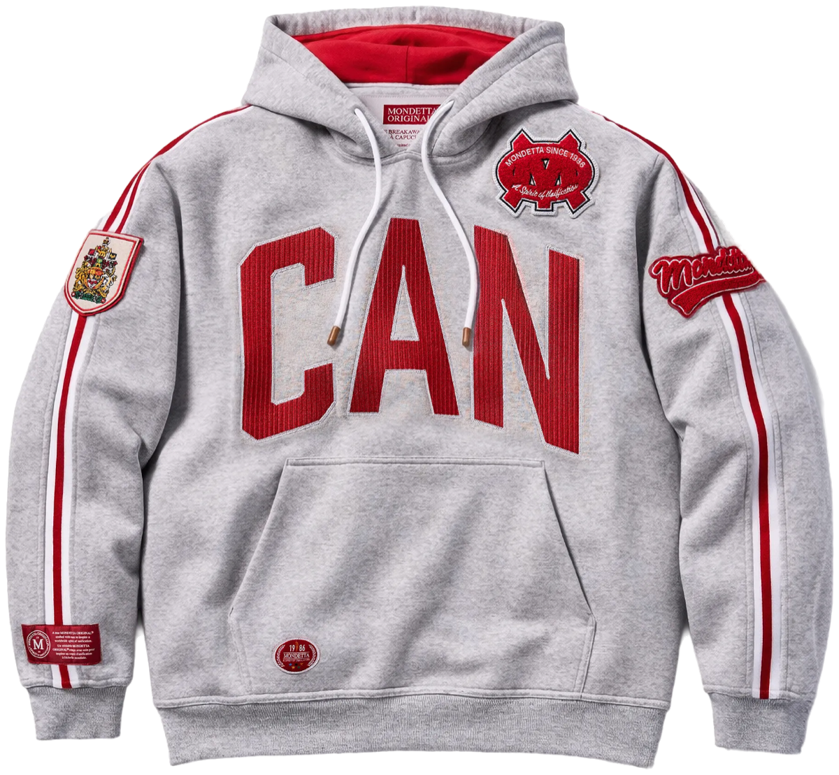Hooded sweatshirt with cut twill appliqué lettering, satin-stitched down