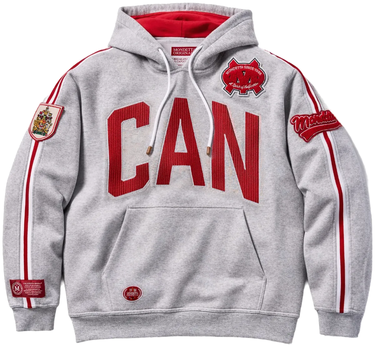 Hooded sweatshirt with cut twill appliqué lettering, satin-stitched down